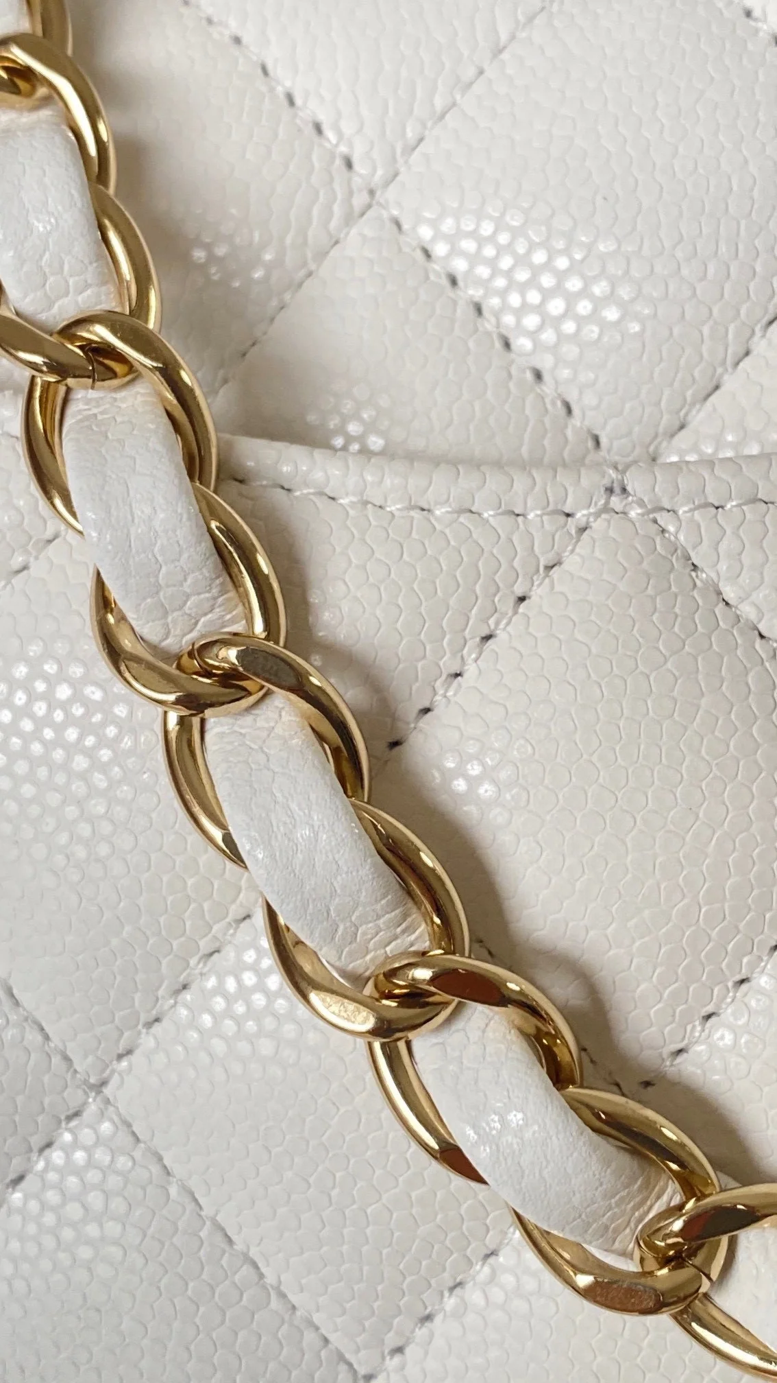 샤넬 클래식 미니 캐비어 화이트 골드