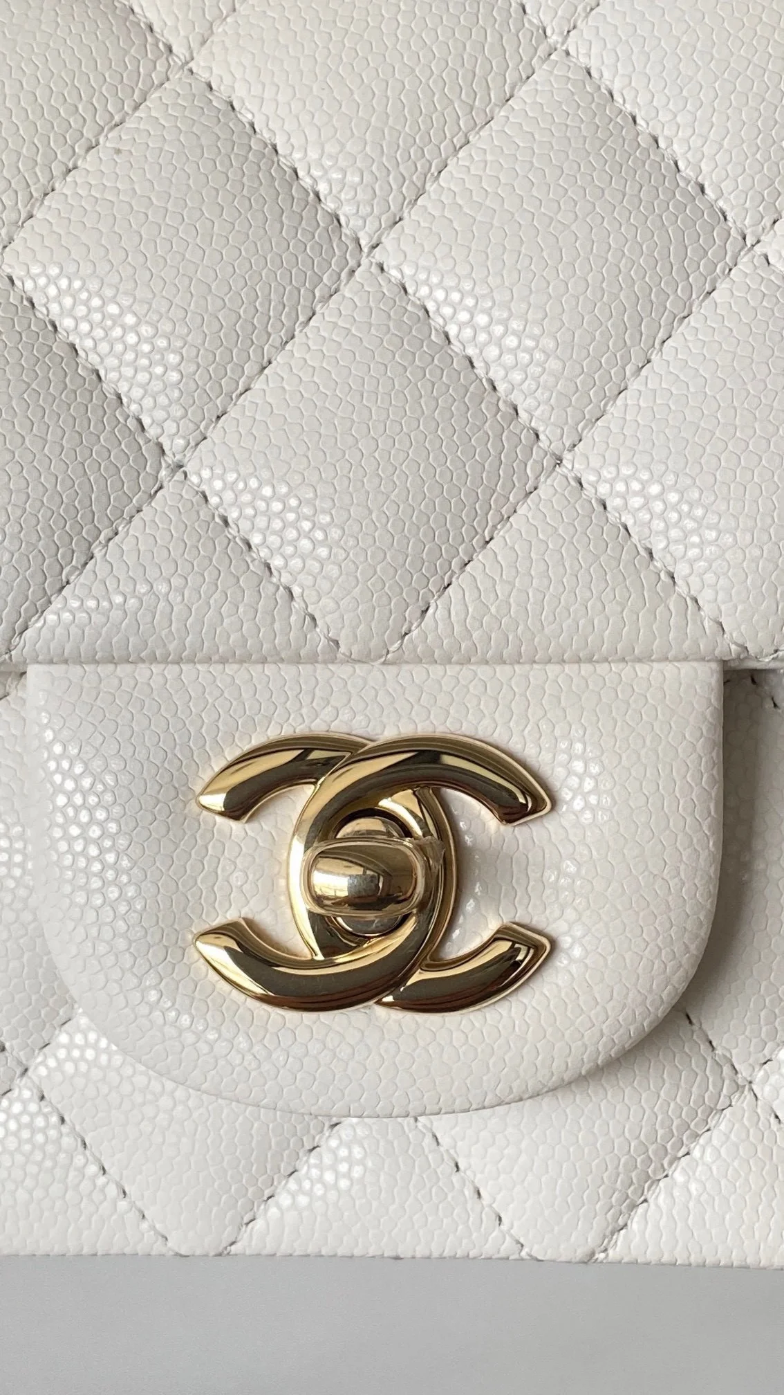 샤넬 클래식 미니 캐비어 화이트 골드