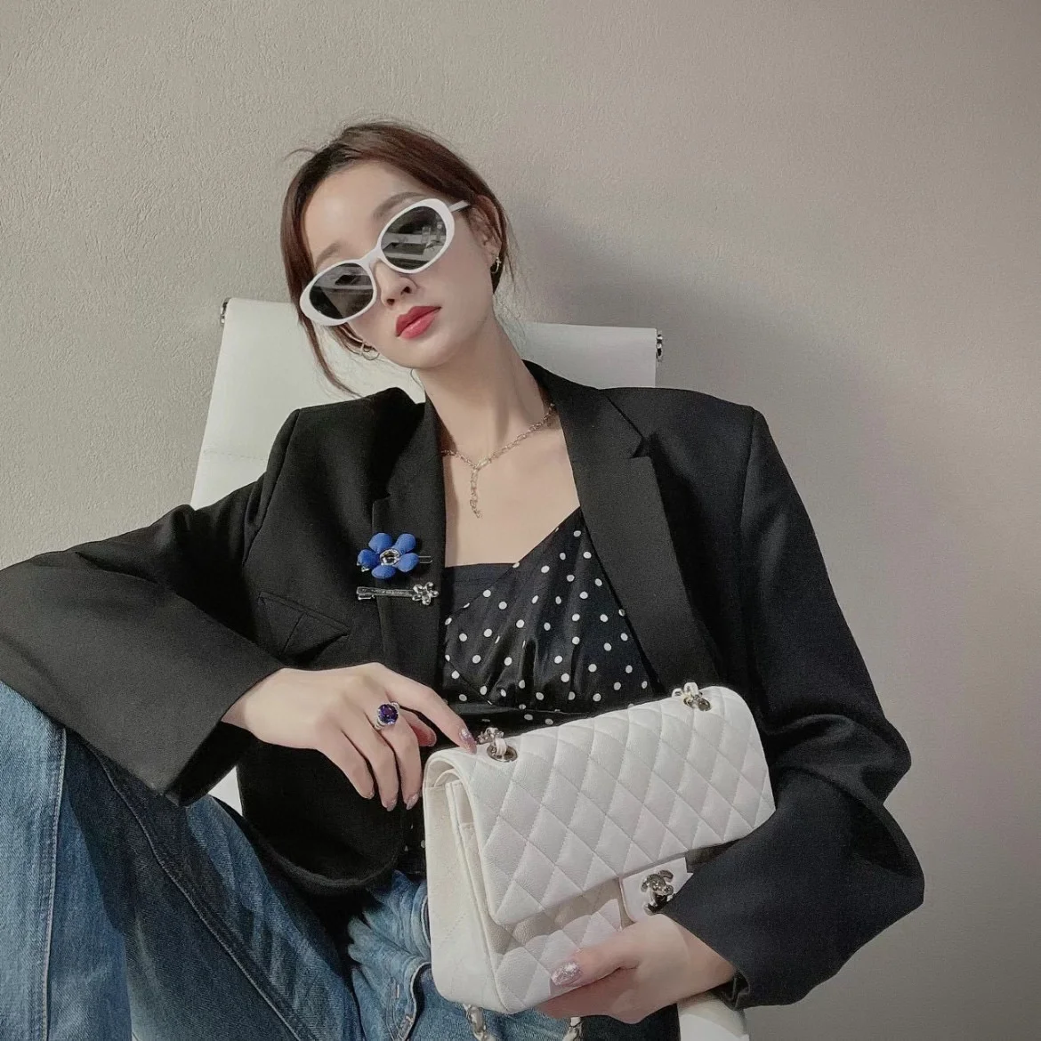 샤넬 클래식 미니 캐비어 화이트 골드