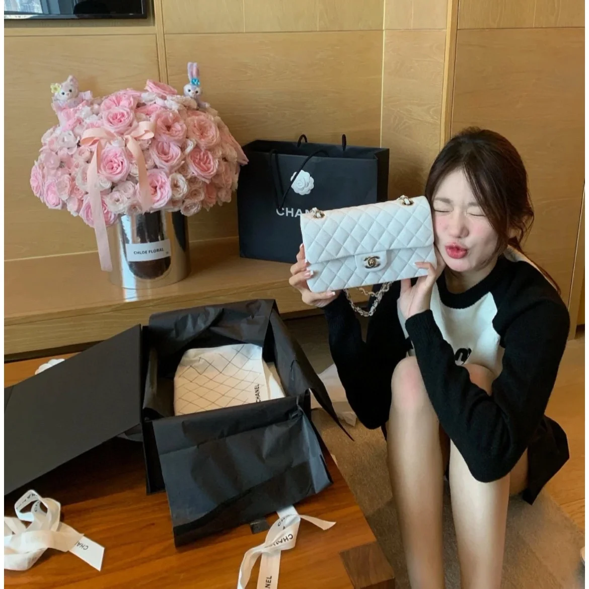 샤넬 클래식 미니 캐비어 화이트 골드