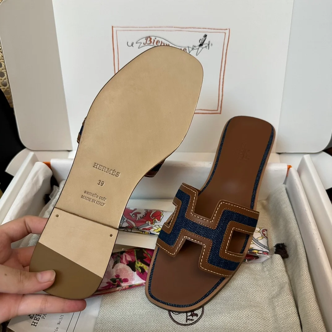 오아시스 여성 샌들 슬리퍼 데님 브라운