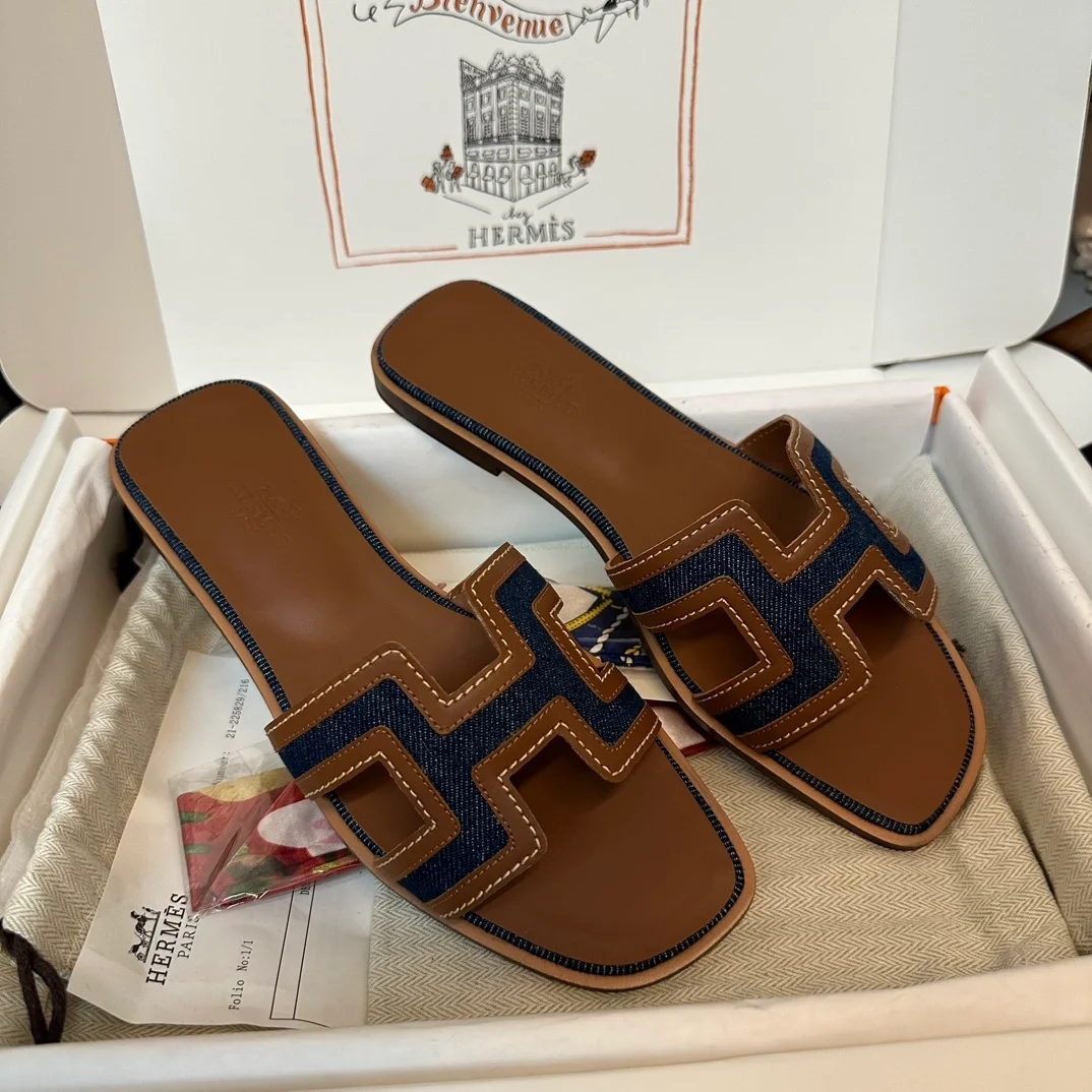 오아시스 여성 샌들 슬리퍼 데님 브라운