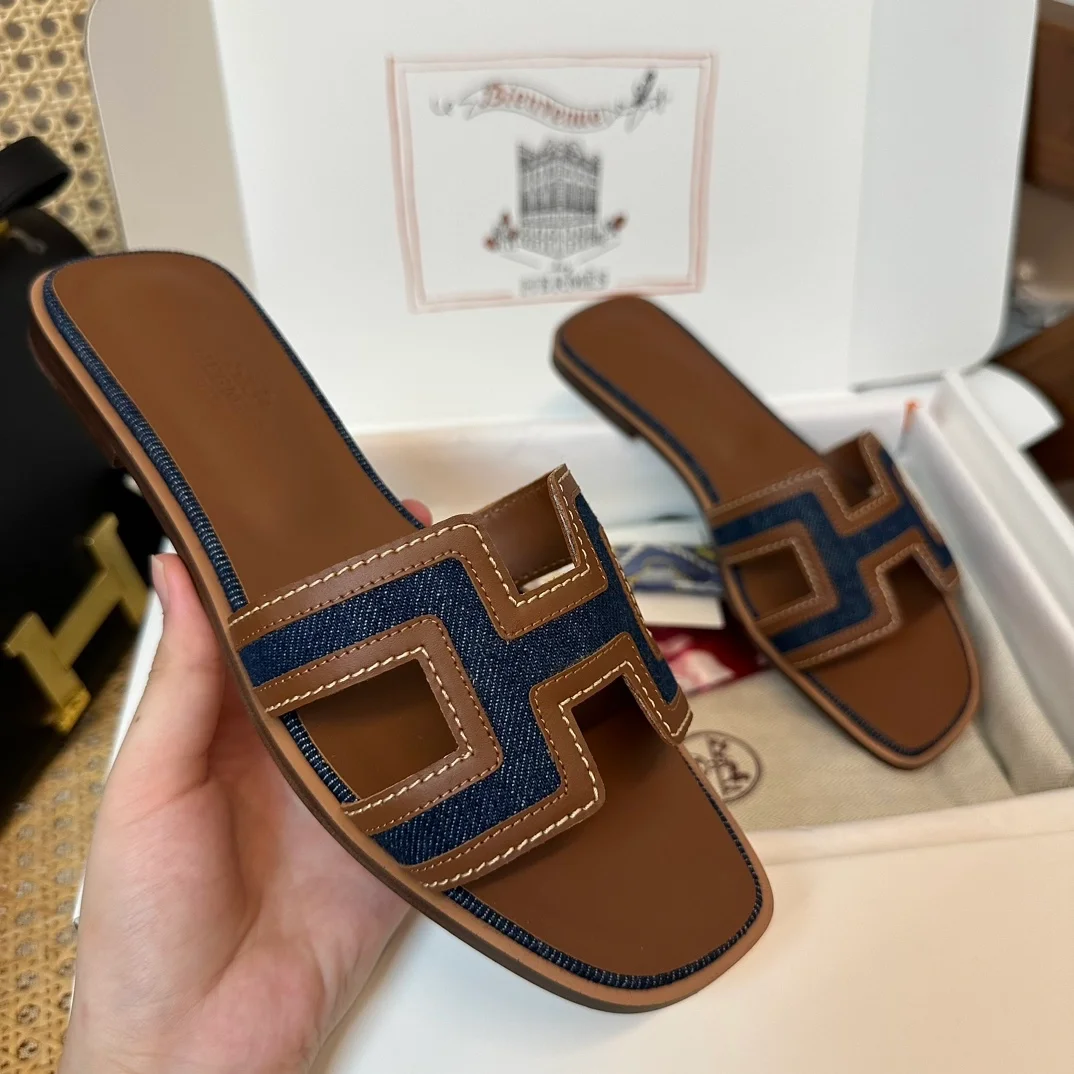 오아시스 여성 샌들 슬리퍼 데님 브라운