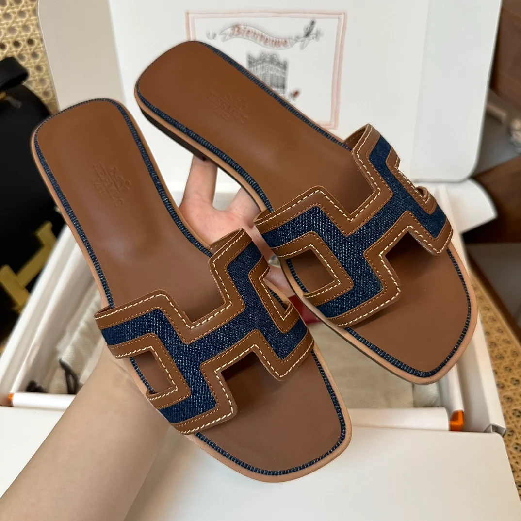 오아시스 여성 샌들 슬리퍼 데님 브라운