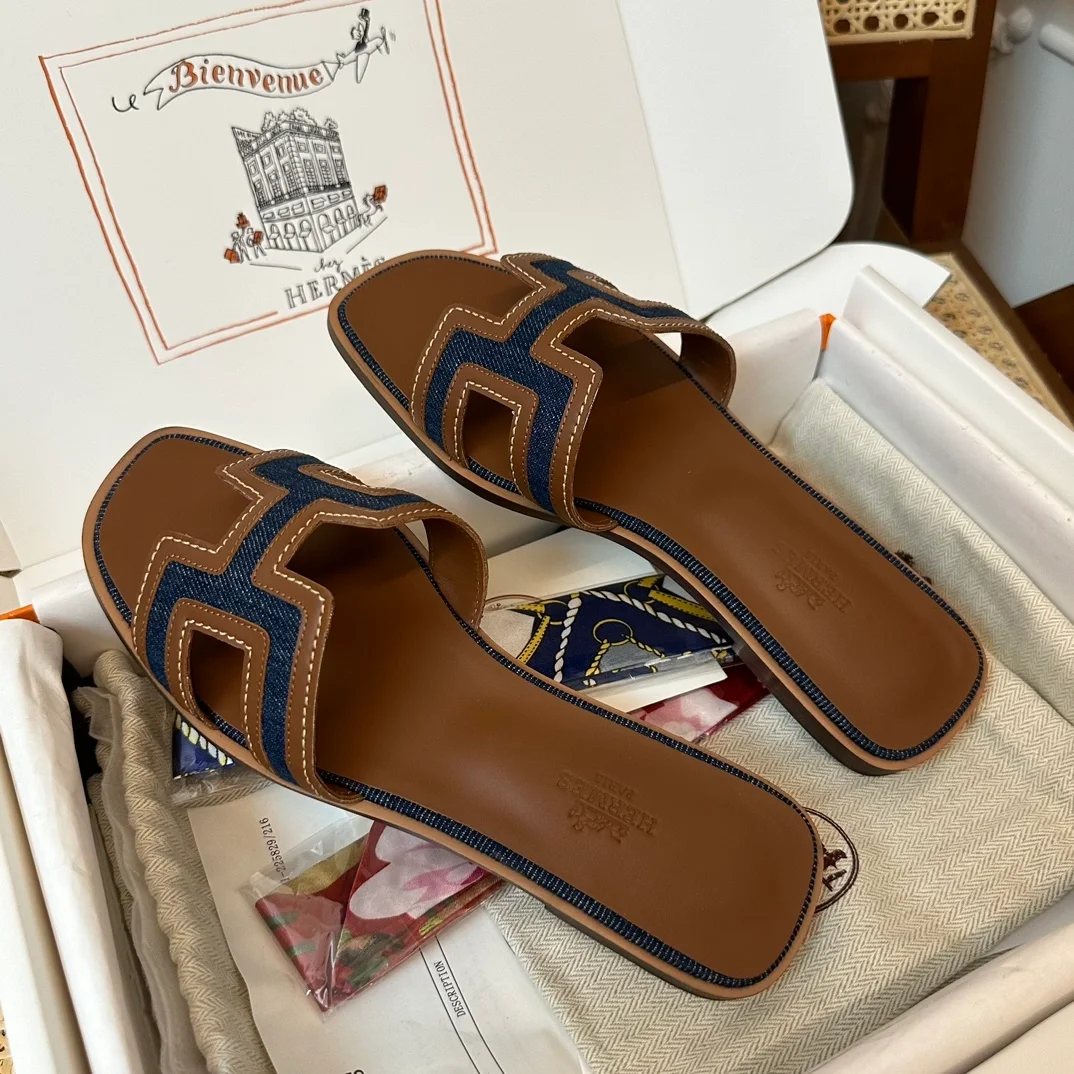 오아시스 여성 샌들 슬리퍼 데님 브라운