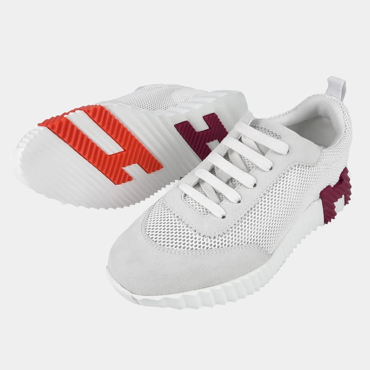 에르메스 바운싱 메쉬 화이트 스니커즈 버건디 오렌지