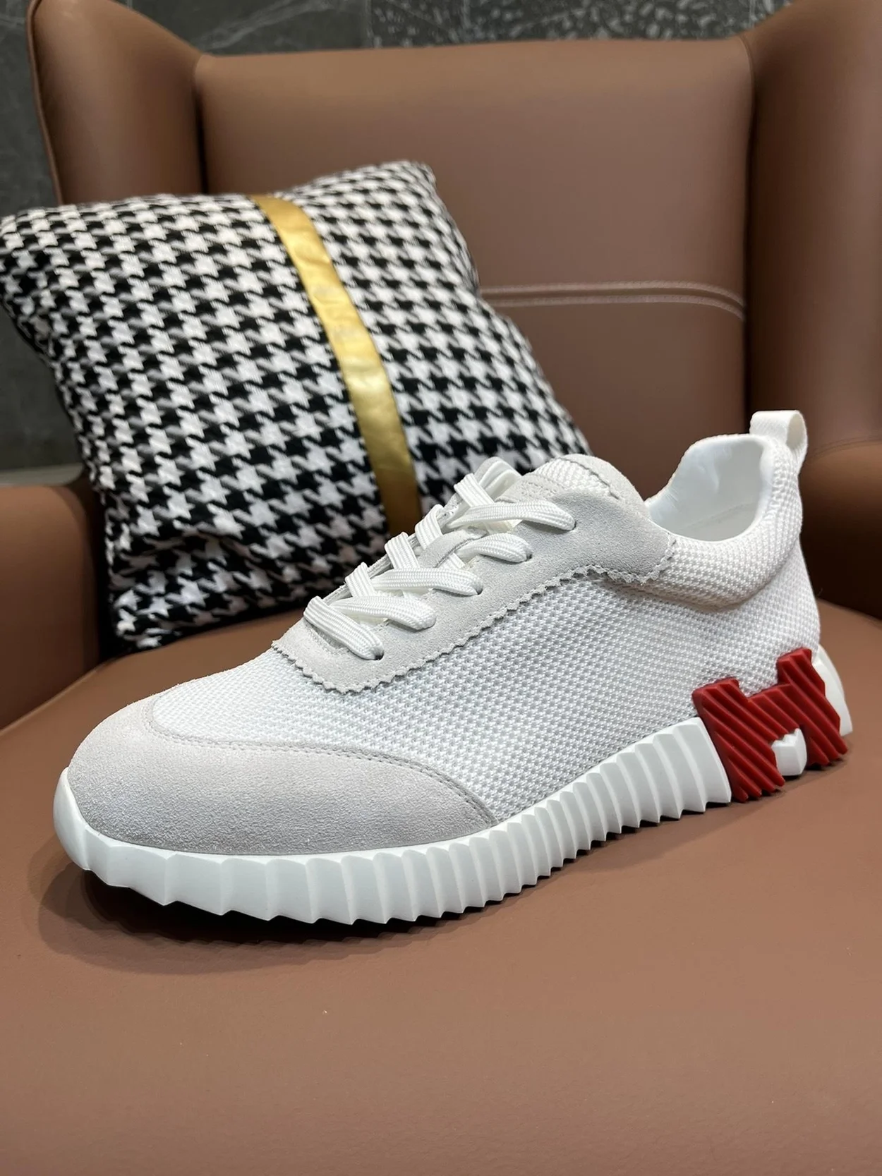 에르메스 바운싱 메쉬 화이트 스니커즈 버건디 오렌지