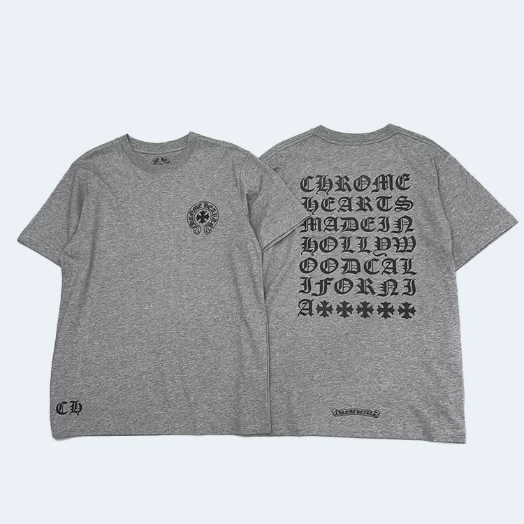 크롬하츠 산스크리트 백 유니섹스 티셔츠 그레이