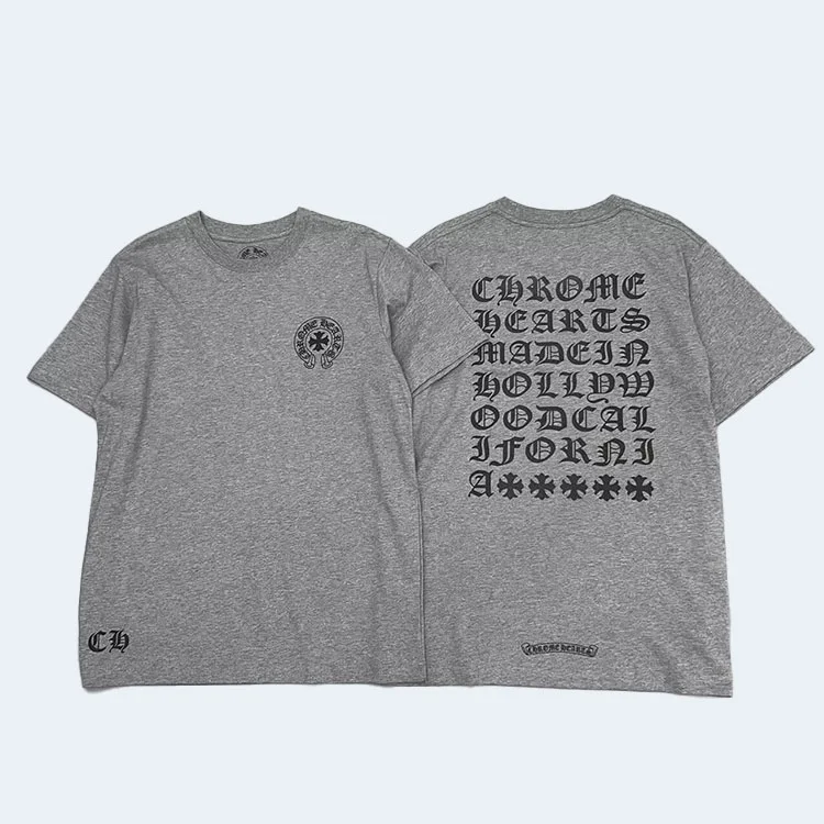 크롬하츠 산스크리트 백 유니섹스 티셔츠 그레이