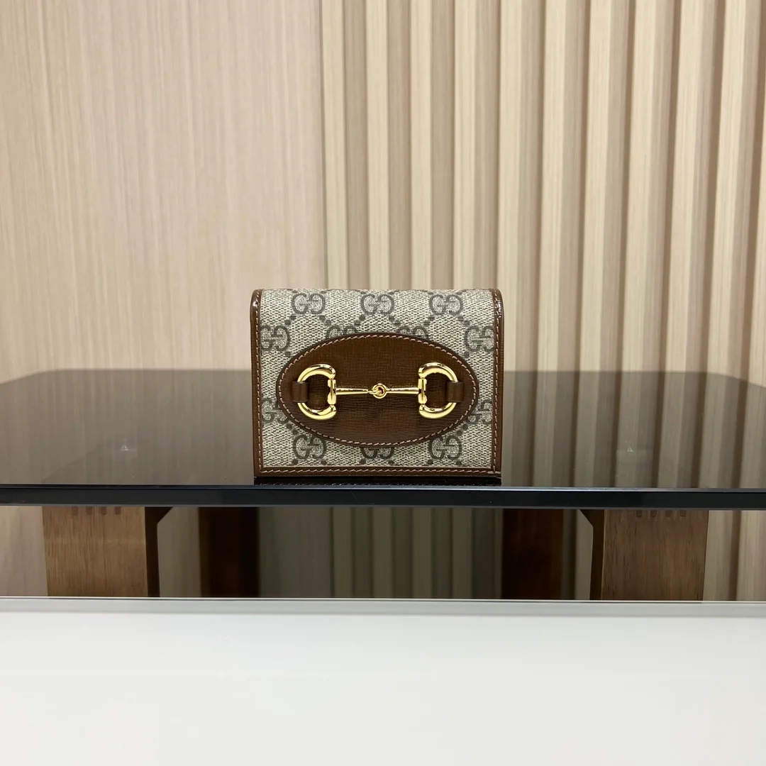 구찌 홀스빗 1955 카드 케이스 지갑 브라운