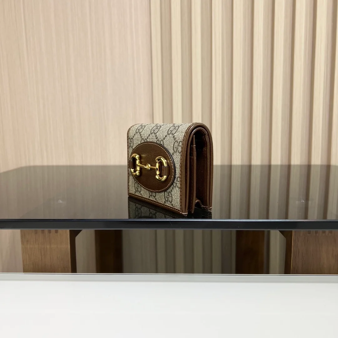 구찌 홀스빗 1955 카드 케이스 지갑 브라운