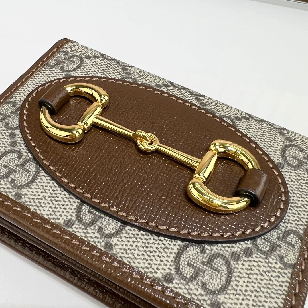 구찌 홀스빗 1955 카드 케이스 지갑 브라운