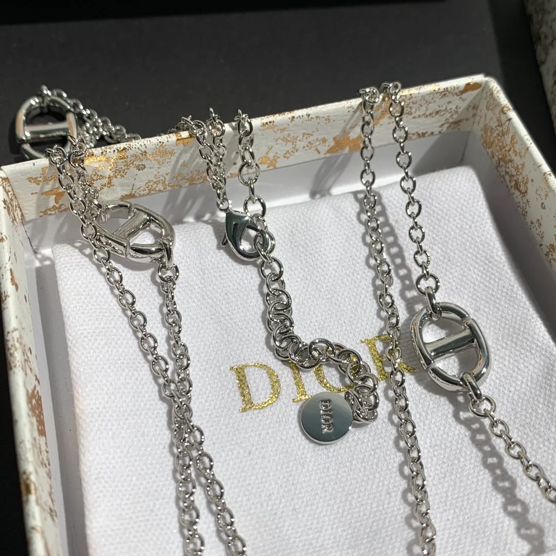 디올 네이비 실버 피니쉬 메탈 목걸이