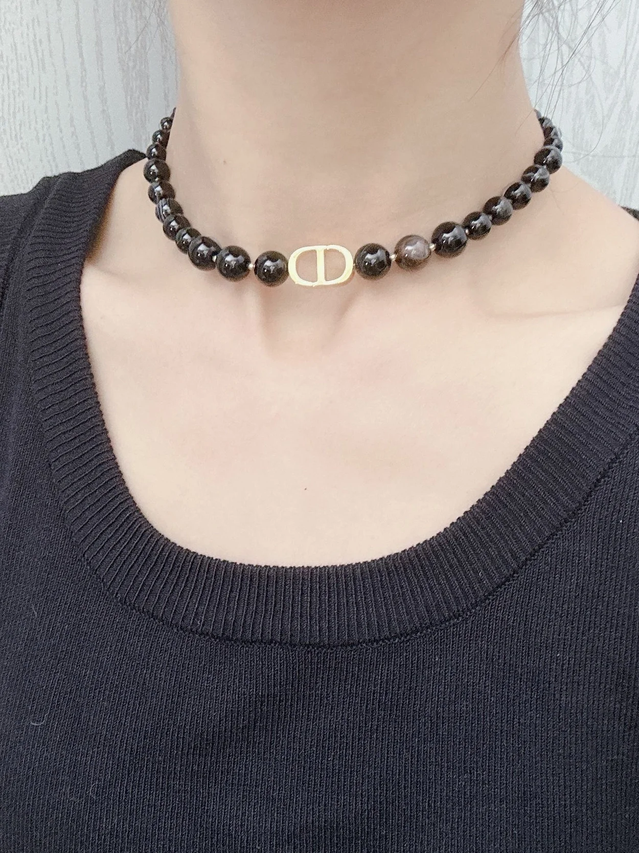 디올 30 몽테뉴 초커 블랙 펄 목걸이