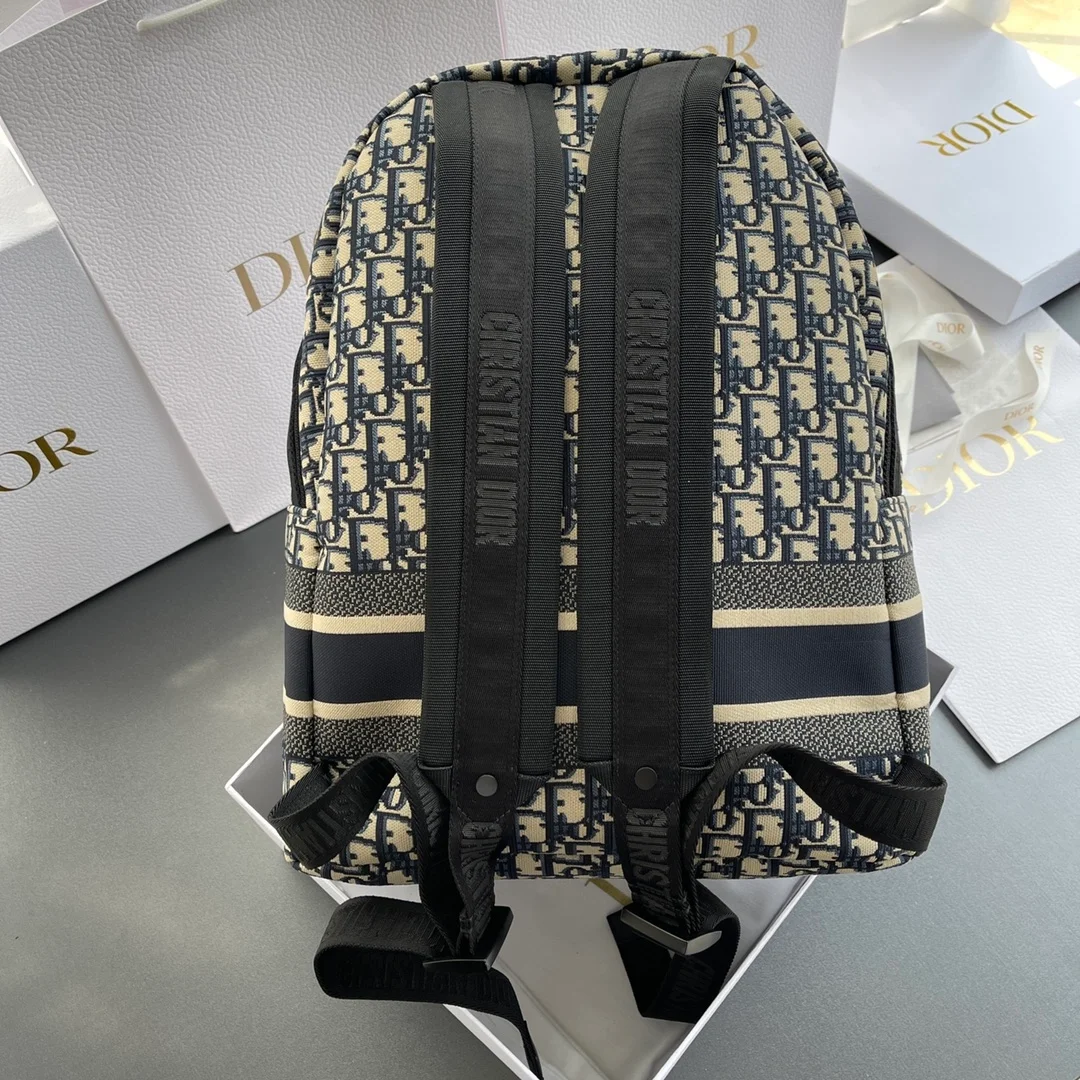 디올 오블리크 자카드 트래블 백팩 블루