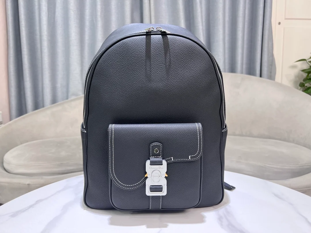 디올 새들 지퍼 백팩 블랙 그레인