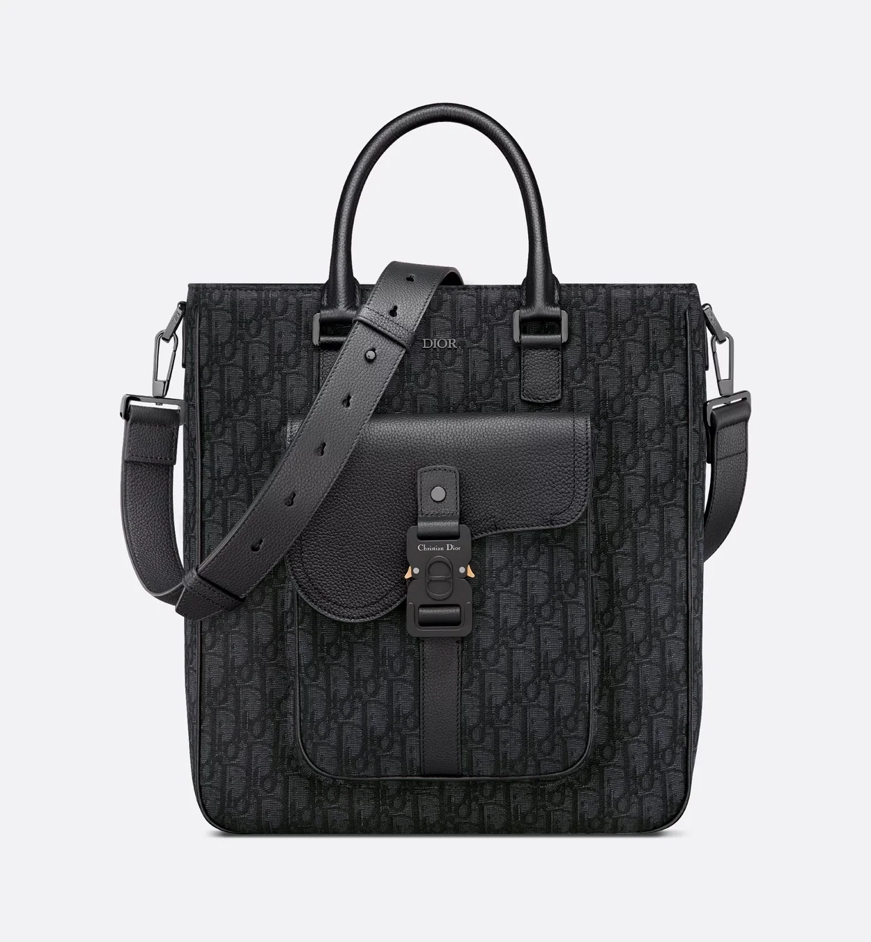디올 오블리크 자카드 새들 토트백 블랙 그레인