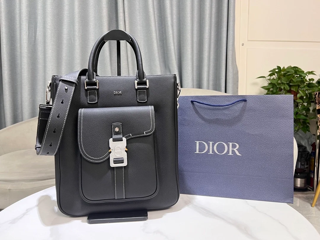 디올 새들 토트백 블랙 그레인