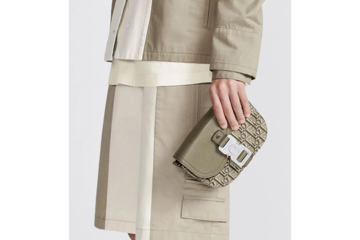 디올 Saddle 카키 오블리크 자카드 미니 플랩 메신저 백