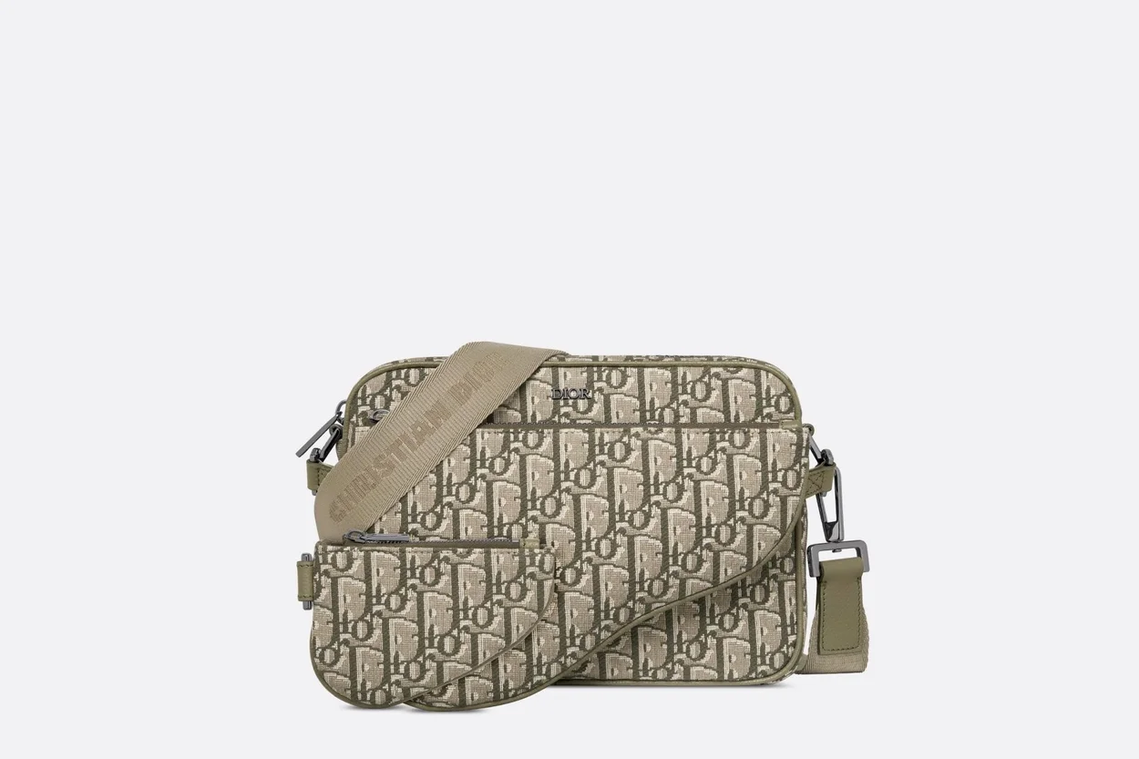 디올 Saddle 카키 오블리크 자카드니 트리플 파우치