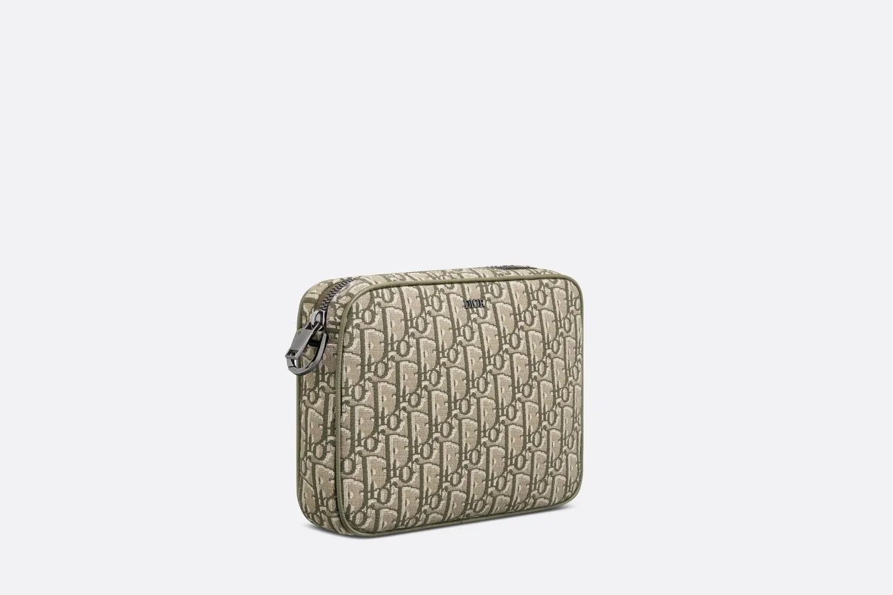 디올 Saddle 카키 오블리크 자카드니 트리플 파우치
