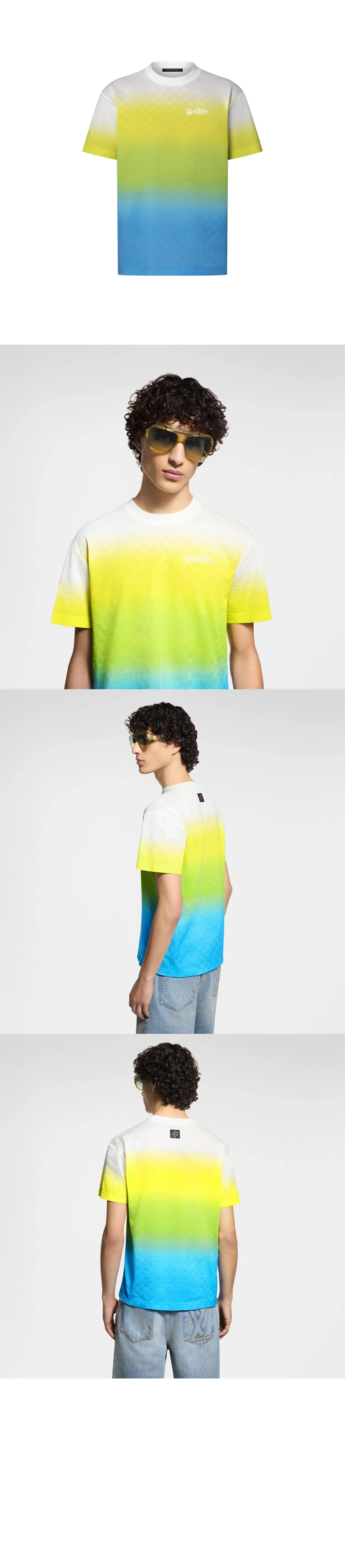 루이비통 다미에 그라디언트 자카드 코튼 티셔츠