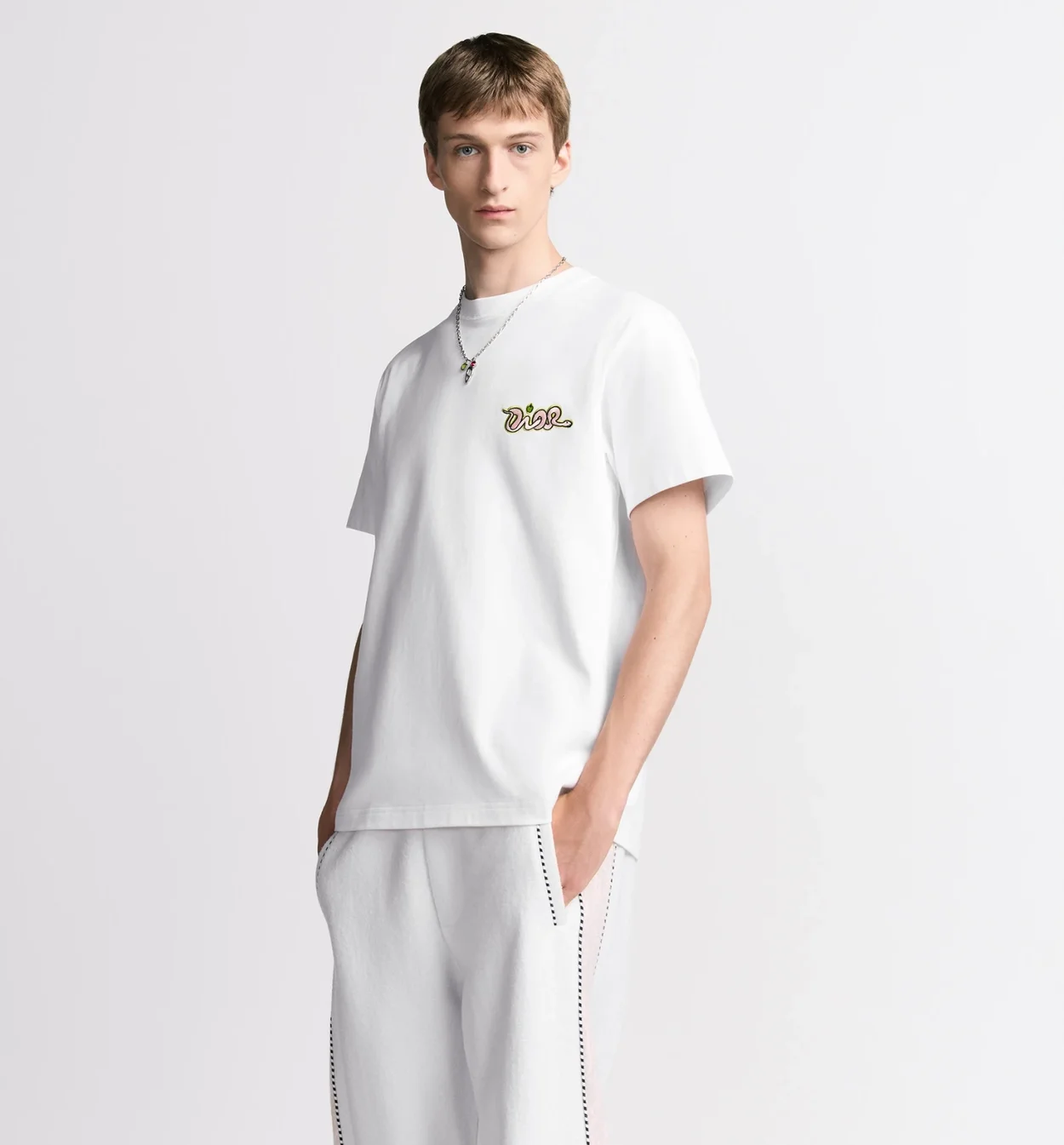 디올 AND KAWS 캐주얼 핏 티셔츠 화이트