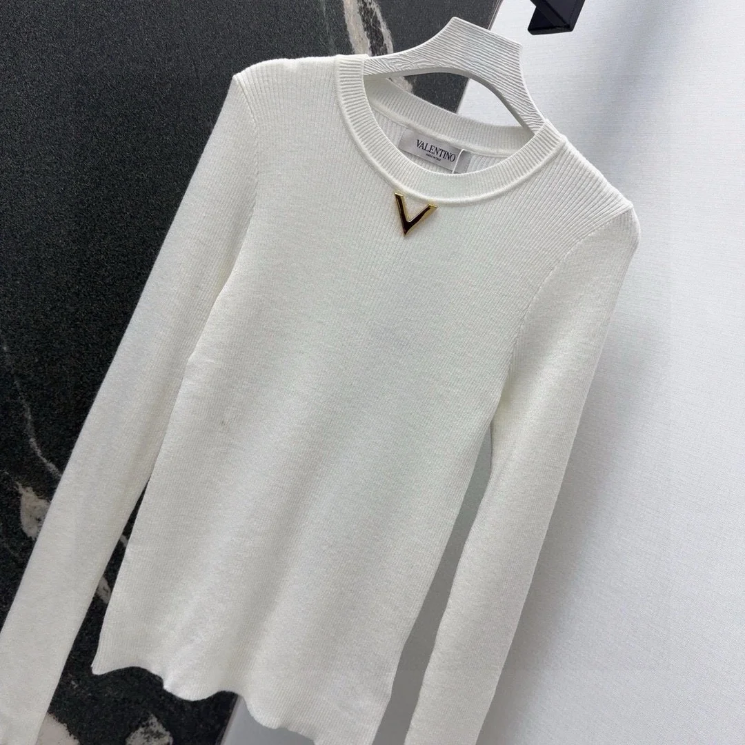 발렌티노 로고 골지 티셔츠 아이보리