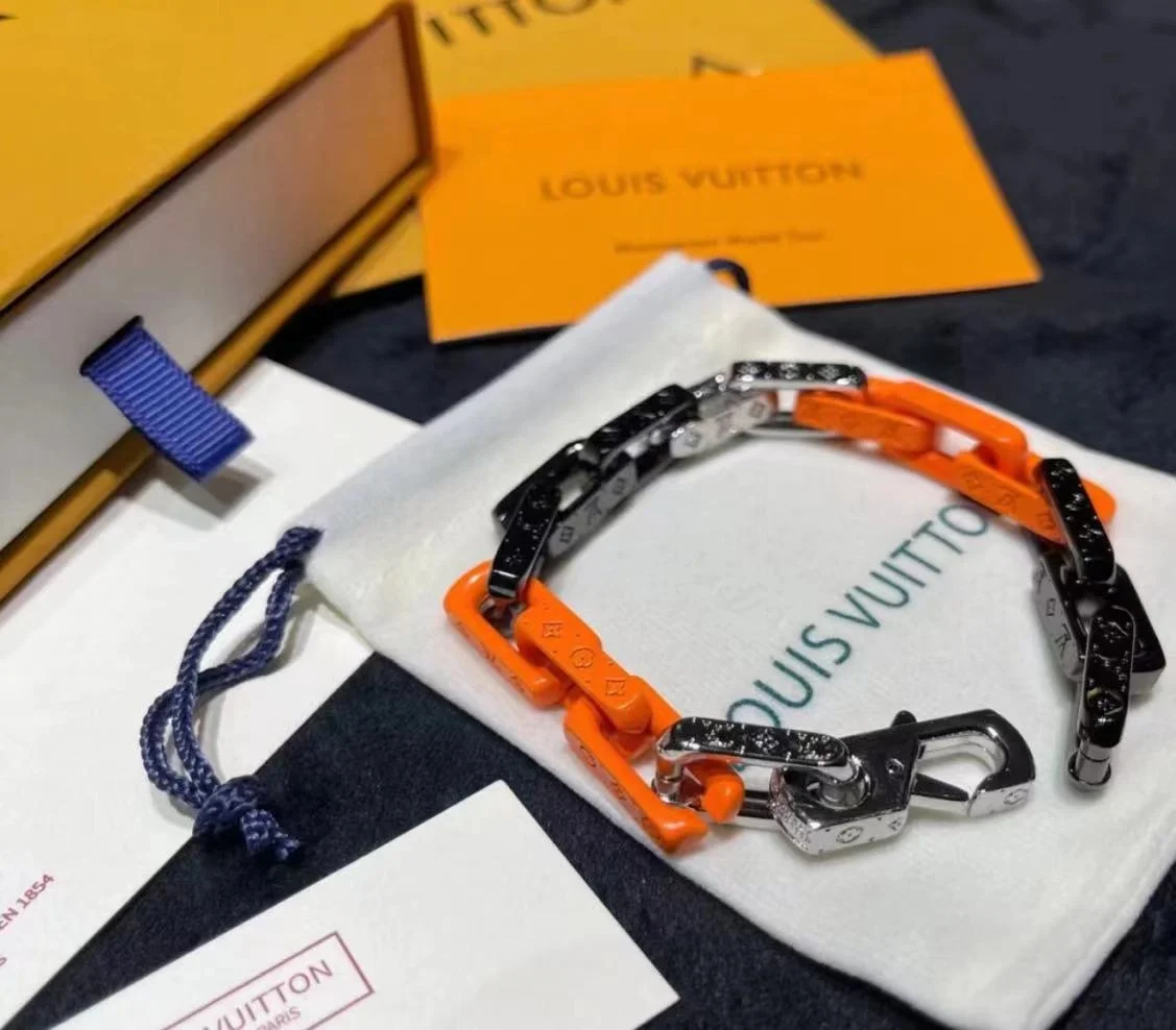 루이비통 모노그램 체인 브레이슬릿 실버 오렌지 블랙