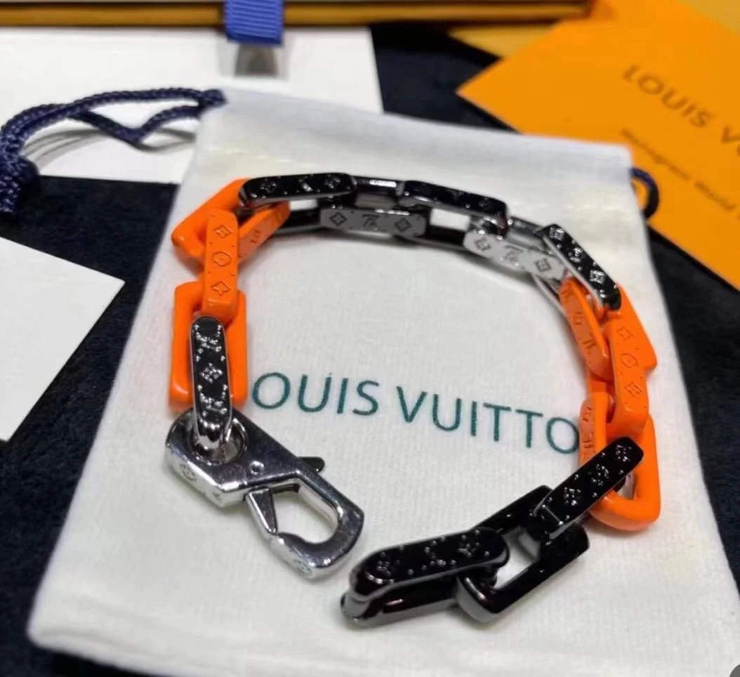 루이비통 모노그램 체인 브레이슬릿 실버 오렌지 블랙