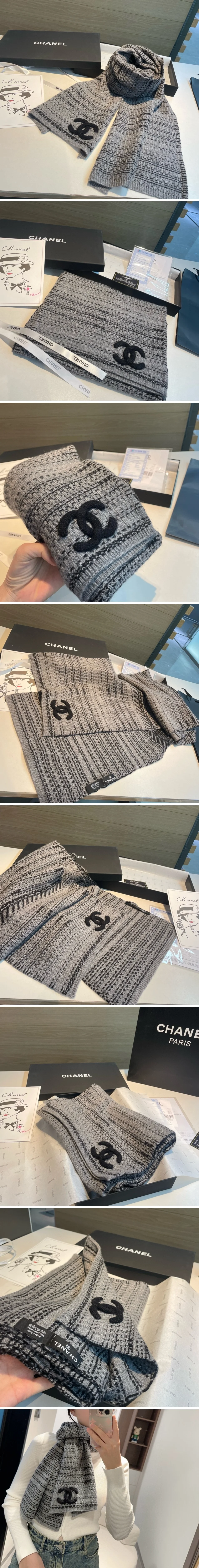 샤넬  순모 머플러 그레이