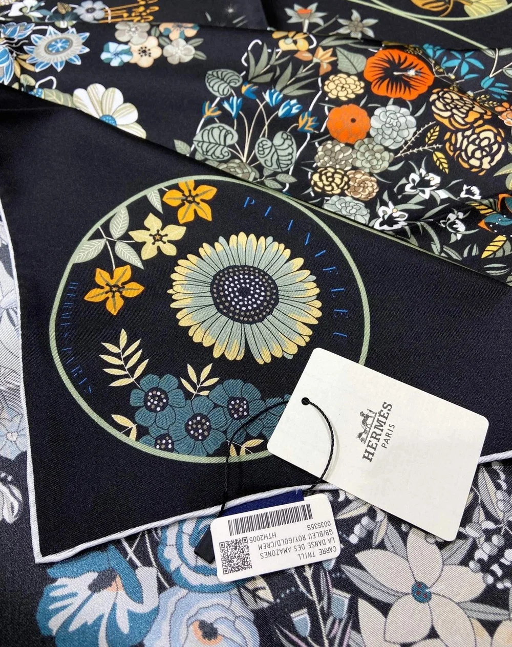 에르메스 플랑플뢰르 90 블랙 스카프