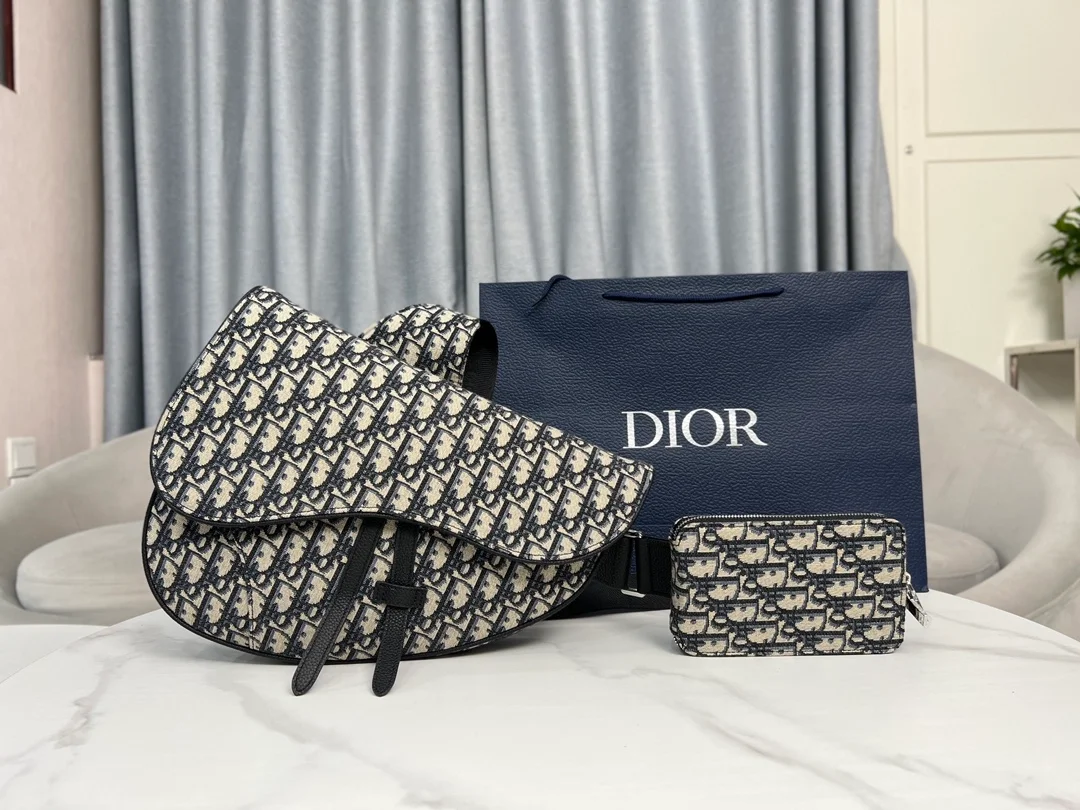 디올 오블리크 자카드 새들 백 베이지