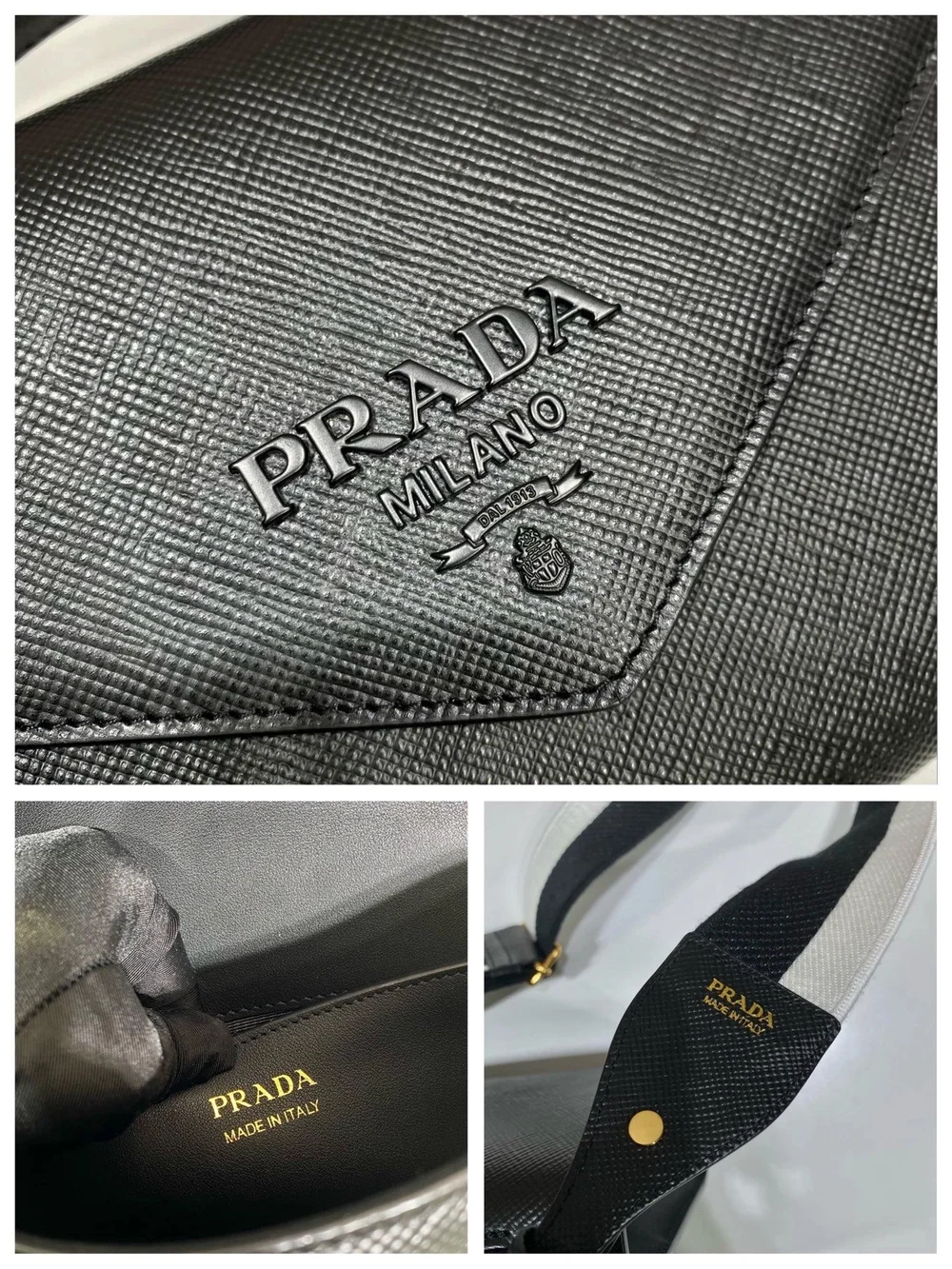 프라다 모노크롬 사피아노 가죽 백 블랙