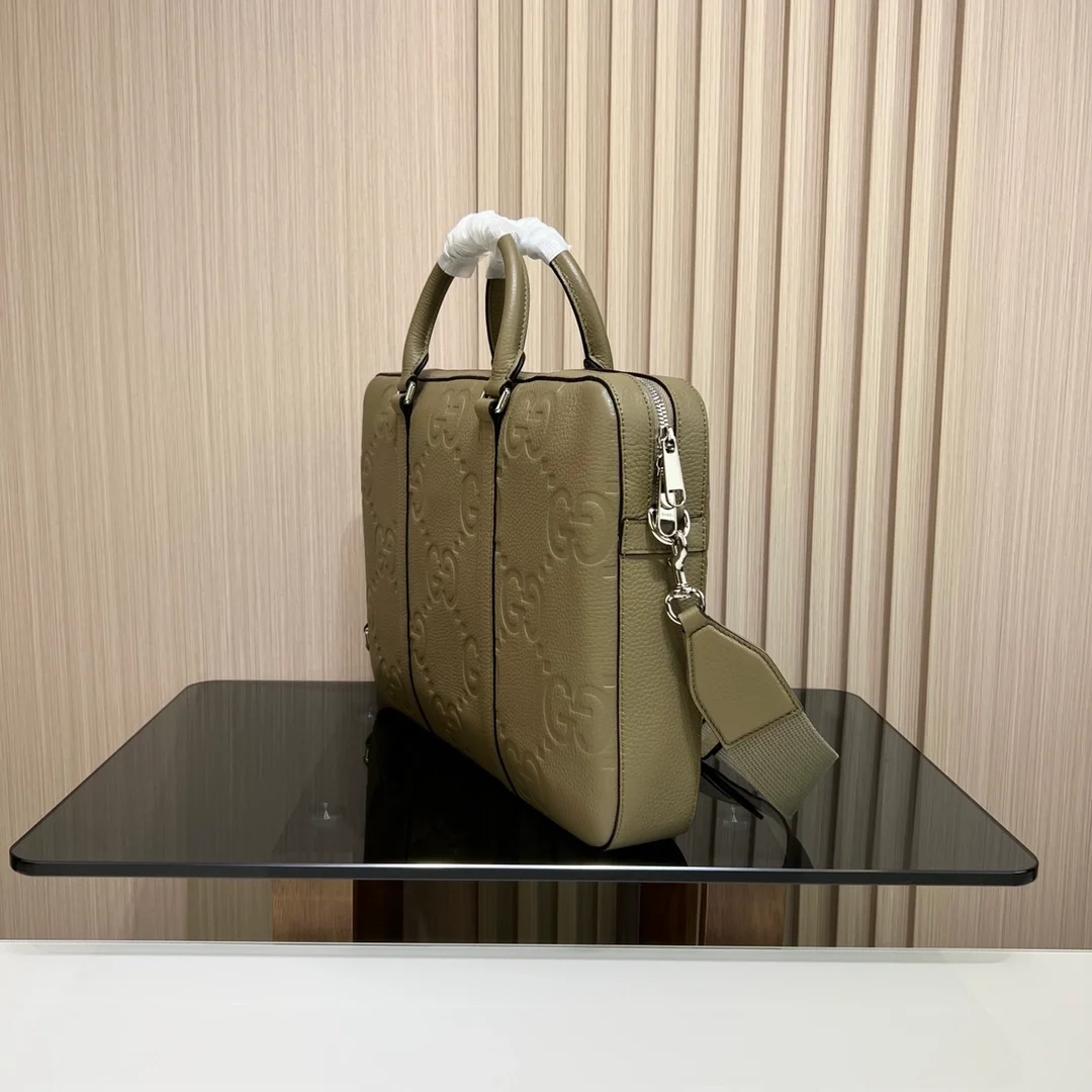 구찌 토프 레더 점보 GG 브리프케이스