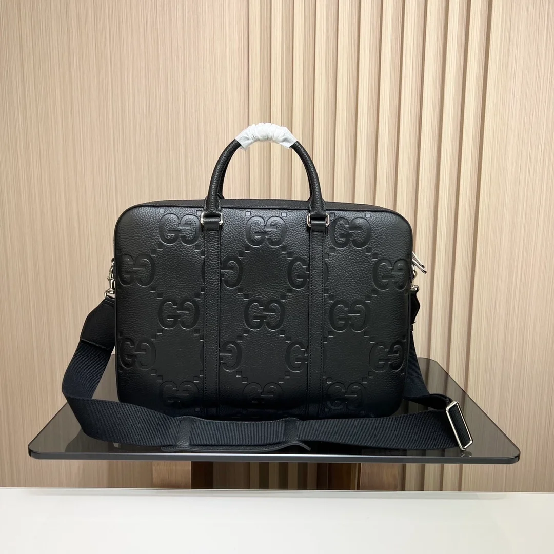 구찌 블랙 레더 점보 GG 브리프케이스