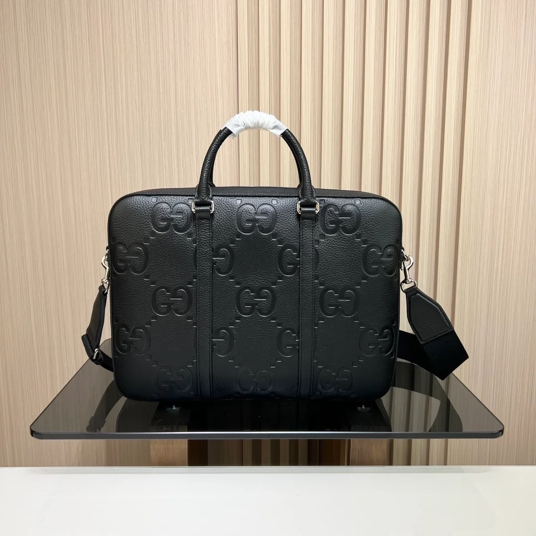 구찌 블랙 레더 점보 GG 브리프케이스