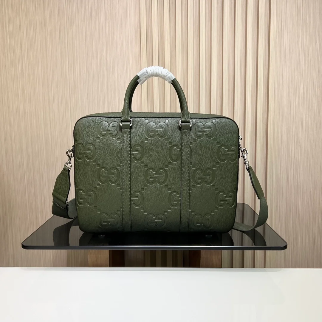 구찌 다크 그린 레더 점보 GG 브리프케이스