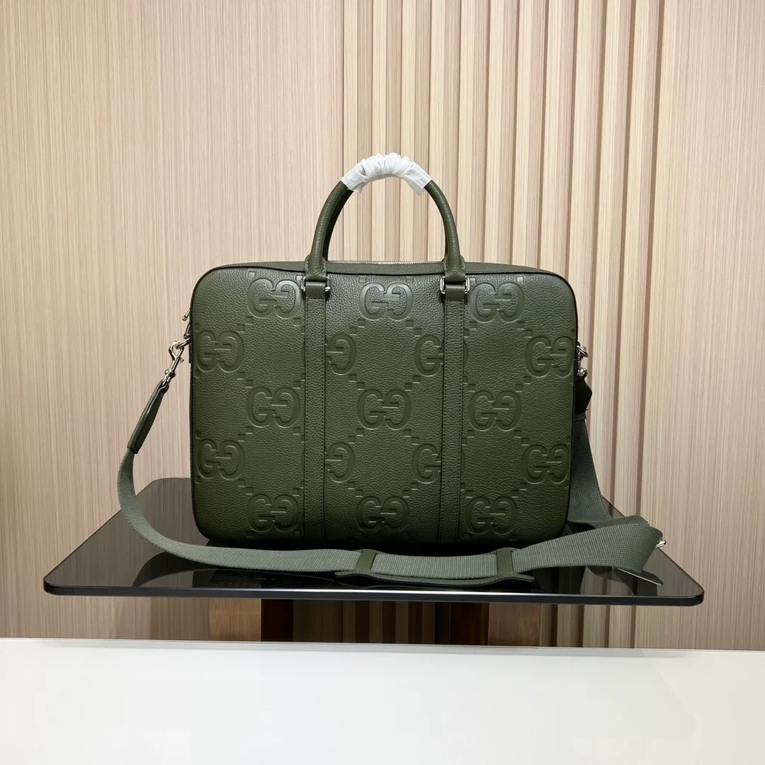 구찌 다크 그린 레더 점보 GG 브리프케이스
