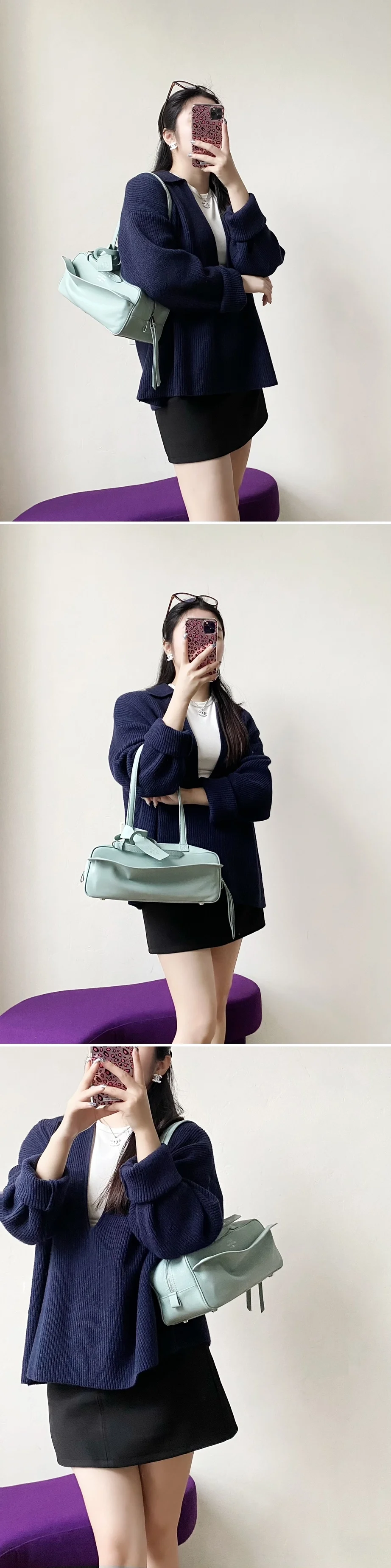 발렌시아가 캐리 스몰 레더 볼링 백