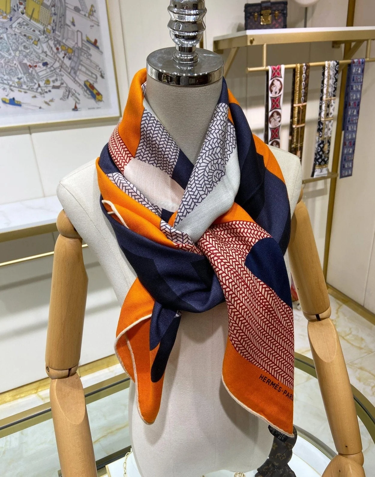 에르메스 Mon Premier Galop 140 오렌지 스카프