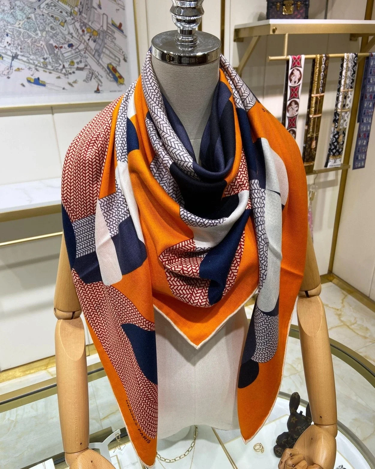 에르메스 Mon Premier Galop 140 오렌지 스카프