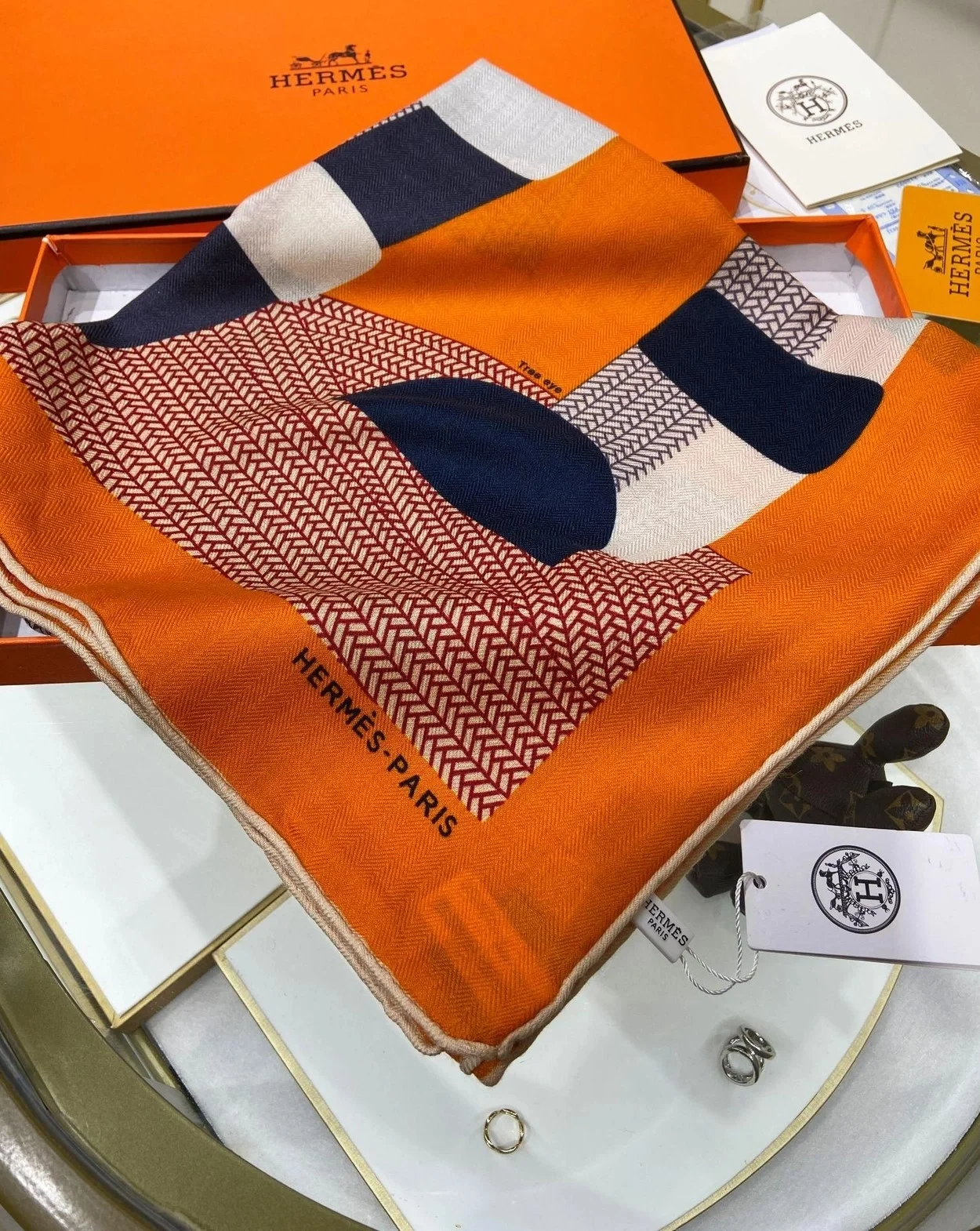 에르메스 Mon Premier Galop 140 오렌지 스카프