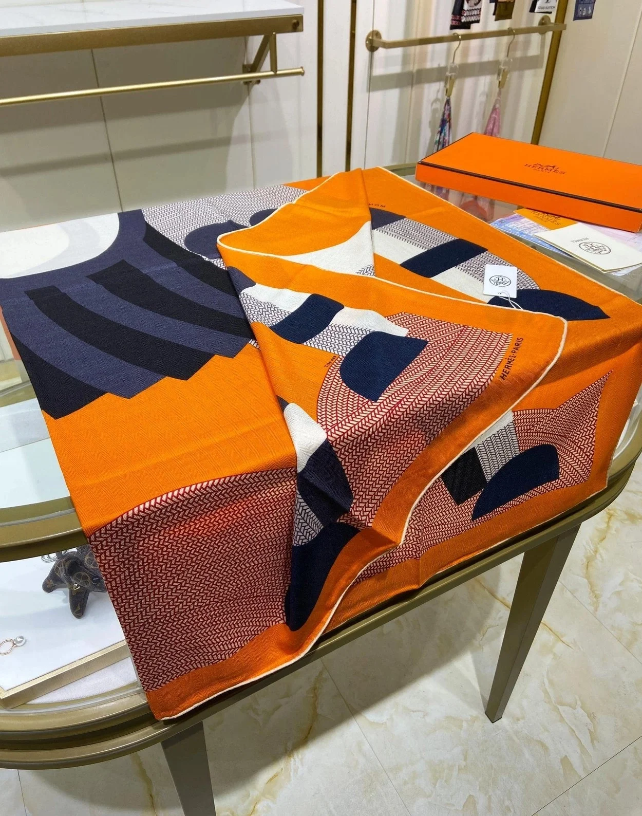 에르메스 Mon Premier Galop 140 오렌지 스카프