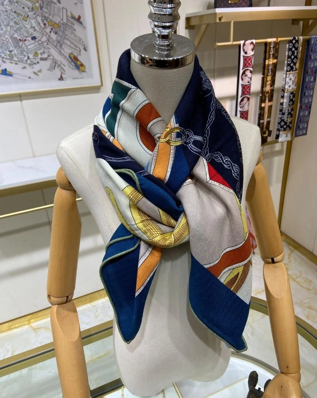 에르메스 블루 아르두아즈 숄 스카프