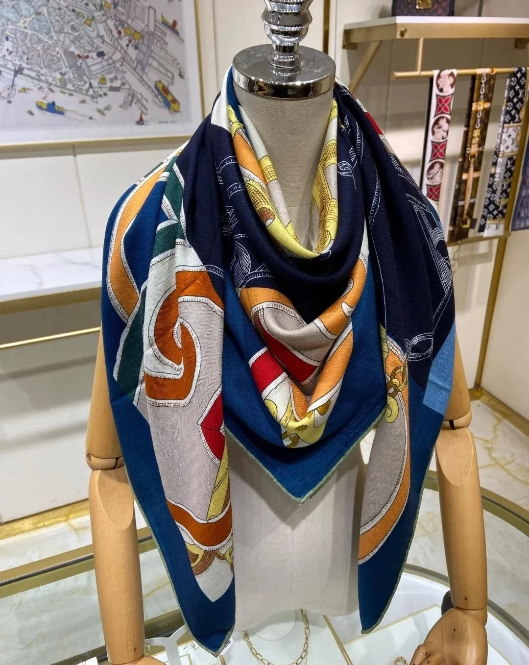 에르메스 블루 아르두아즈 숄 스카프