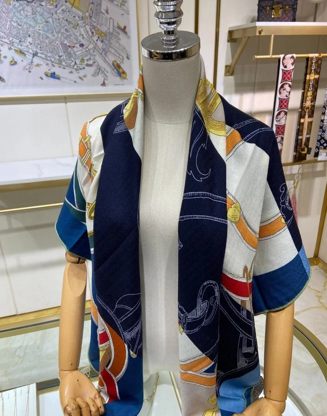 에르메스 블루 아르두아즈 숄 스카프