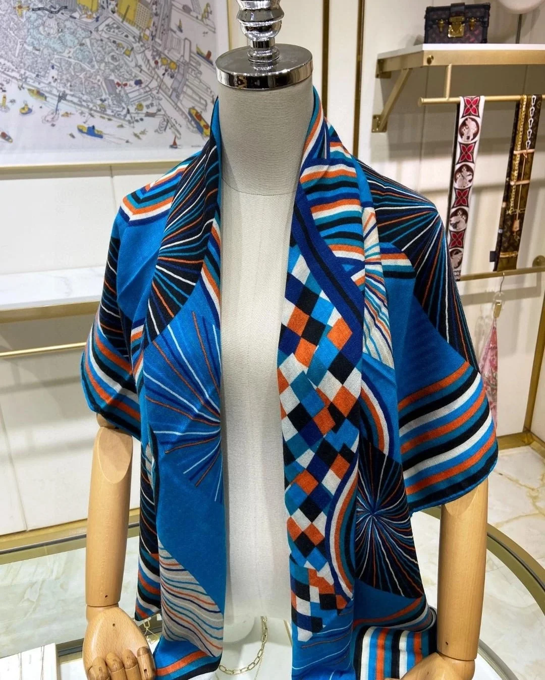 에르메스 Flores Del Este 140 블루 끌레어 스카프