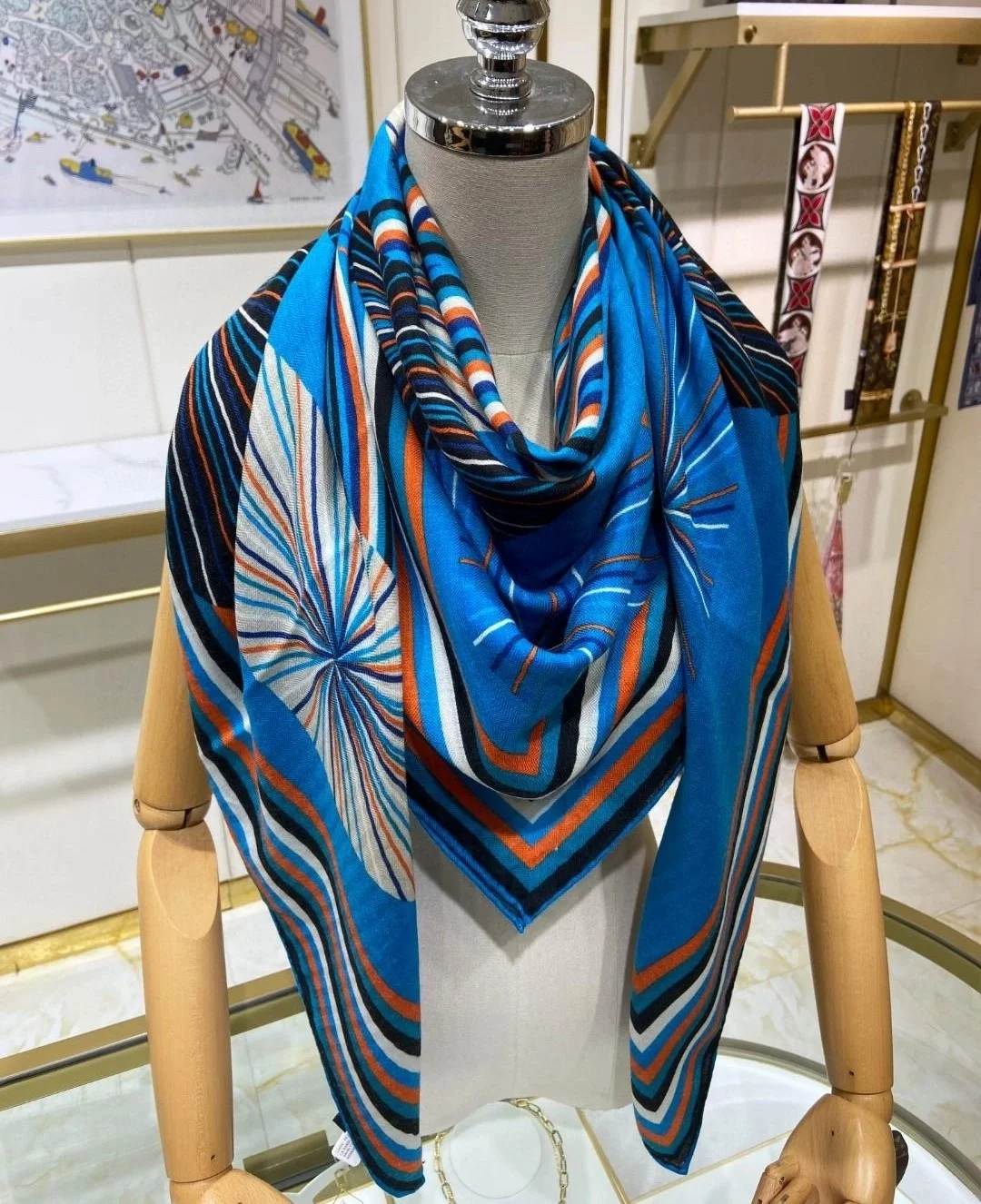 에르메스 Flores Del Este 140 블루 끌레어 스카프