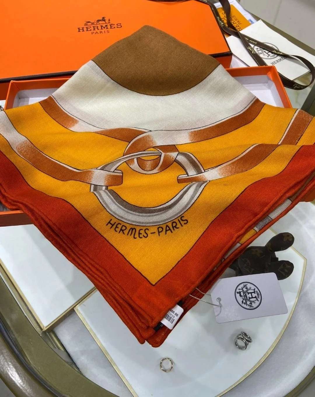 에르메스 Figure Artistique 90 오랑쥬 스카프